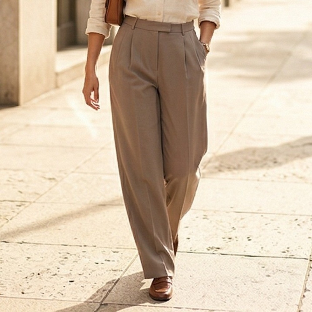 Style & Co 18 Womens Pleated High Rise Wide Leg Trousersβ Taupe Brown Tan NWT
